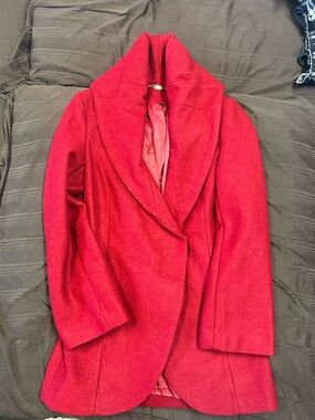 IMAN Women's Red Shawl Collar Trench Coat